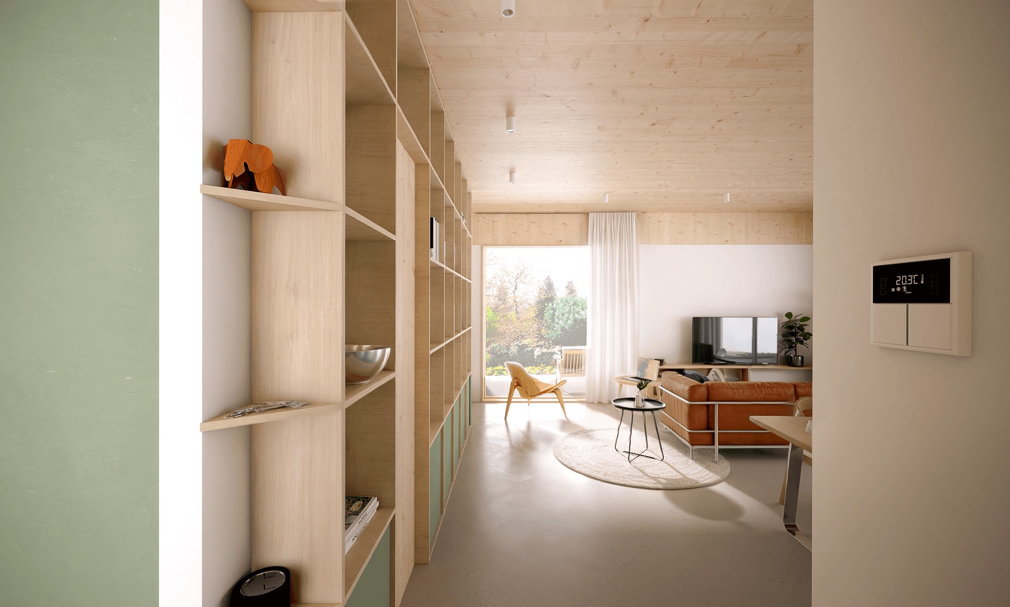 Equinox-system nehézszerkezetes faház Érd Ligetszépe nappali