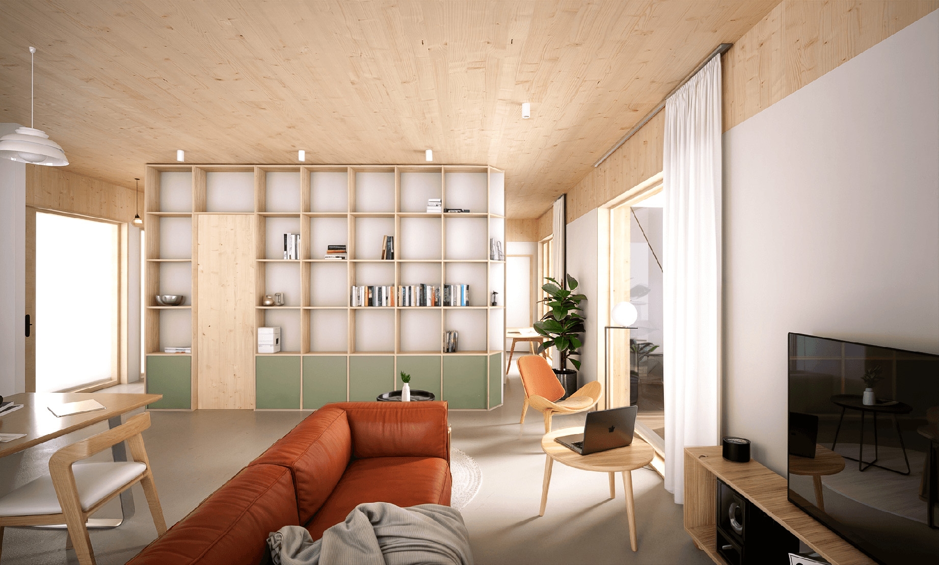 Equinox-system nehézszerkezetes faház Érd Ligetszépe nappali